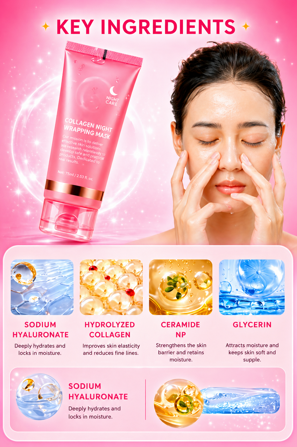 Collagen Night Wrapping Mask Overnight Peel Off Hydrating Face Mask 75ml