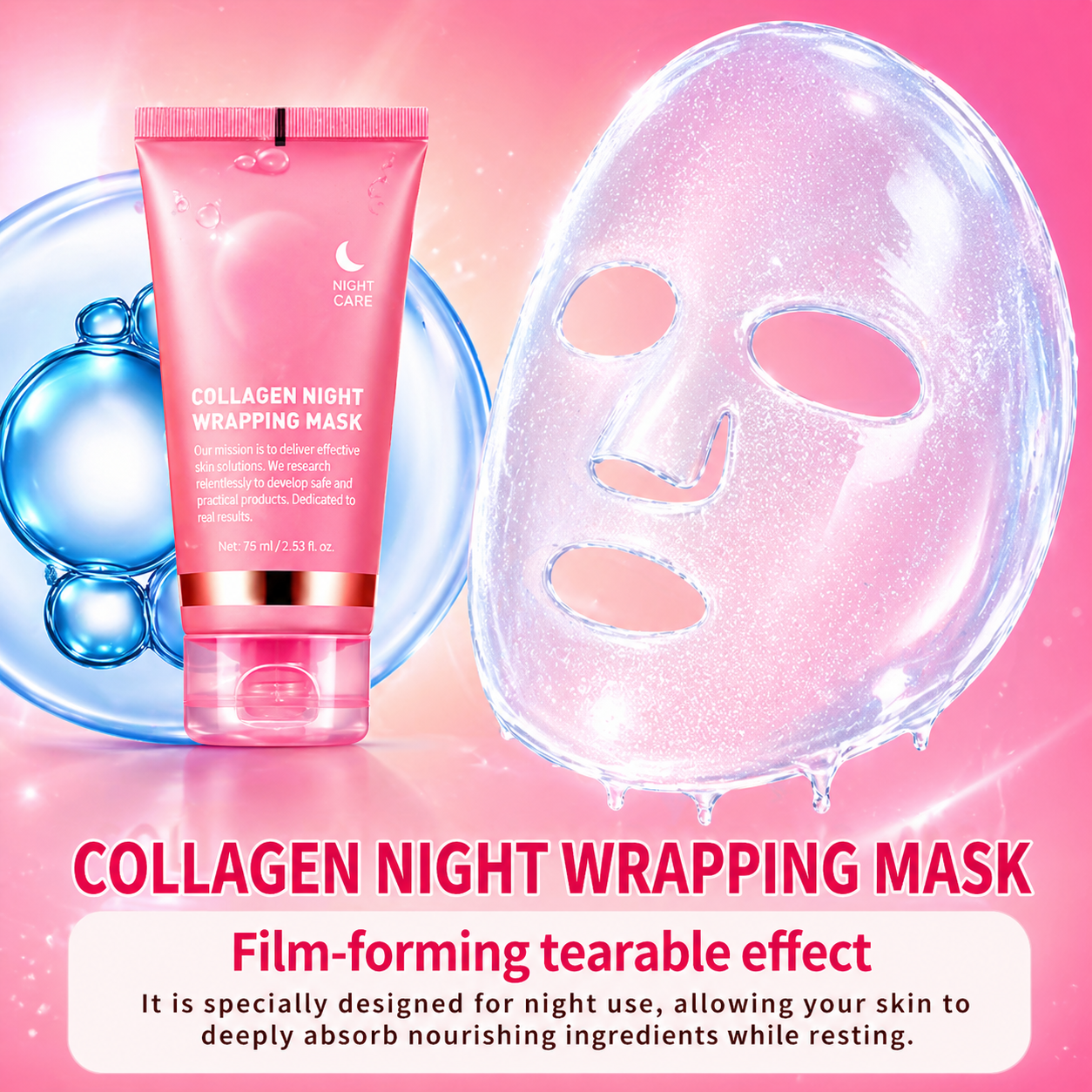 Collagen Night Wrapping Mask Overnight Peel Off Hydrating Face Mask 75ml