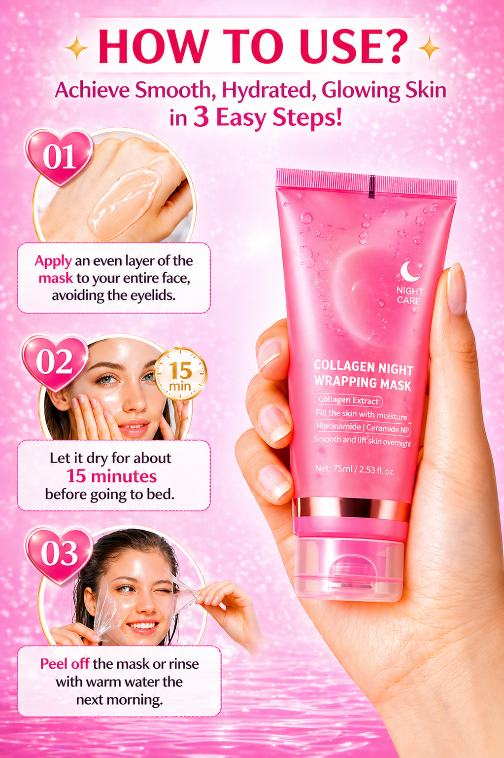 Collagen Night Wrapping Mask Overnight Peel Off Hydrating Face Mask 75ml