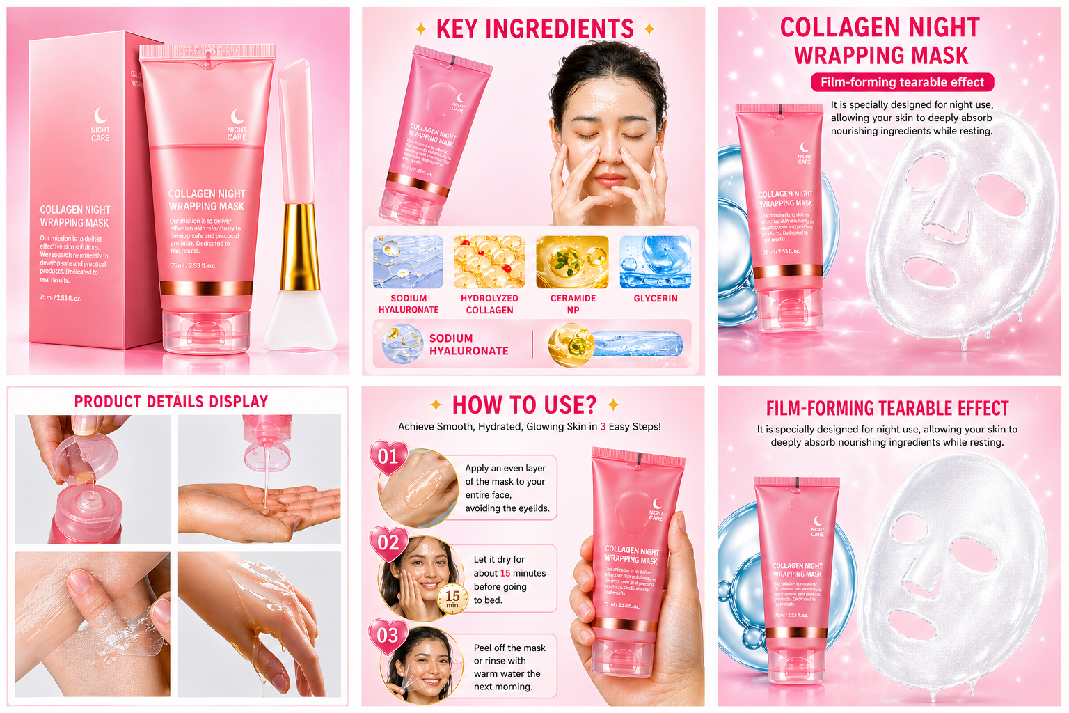 Collagen Night Wrapping Mask Overnight Peel Off Hydrating Face Mask 75ml