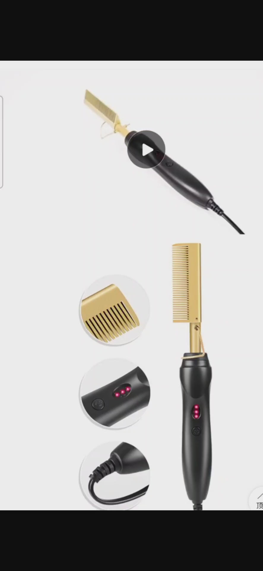 Gold Ceramic Professional Hot Comb Hair Straightener Fast Heat-Up Electric Press Comb