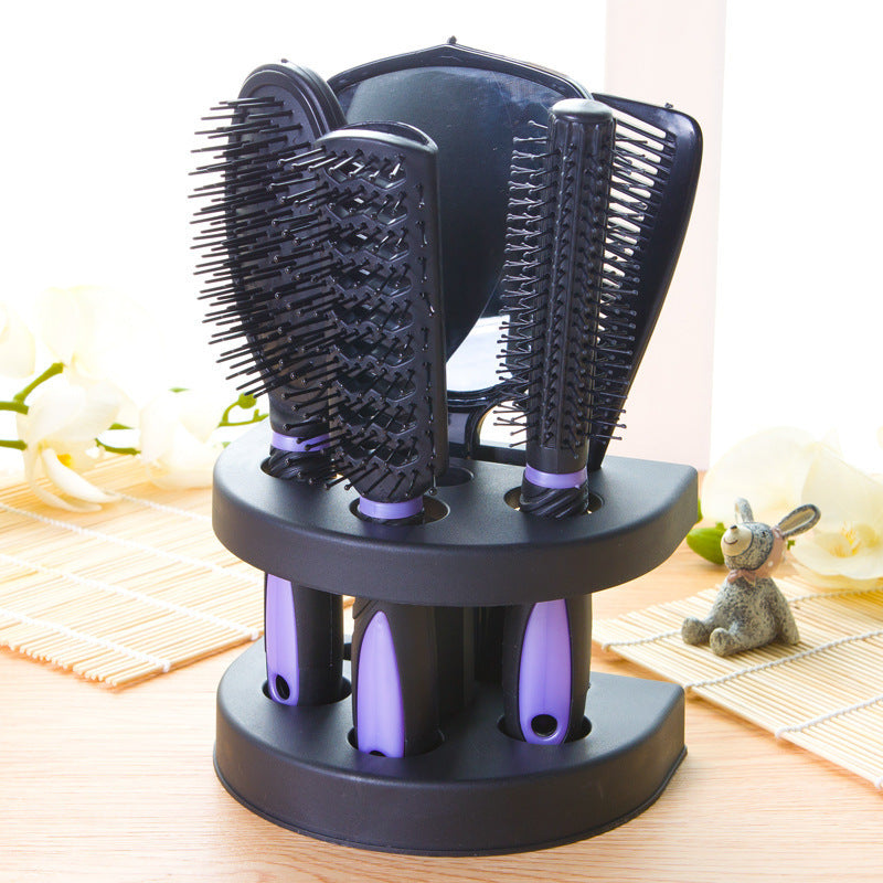 5-Piece Hair Brush Set with Mirror & Storage Stand