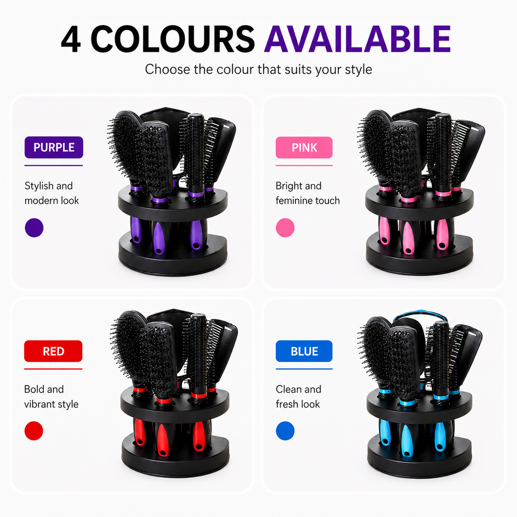 5-Piece Hair Brush Set with Mirror & Storage Stand