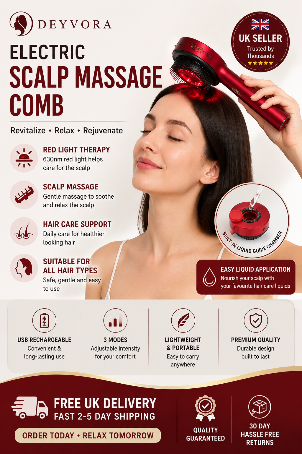 Electric Scalp Massage Comb Hair Growth Red Light Therapy Brush
