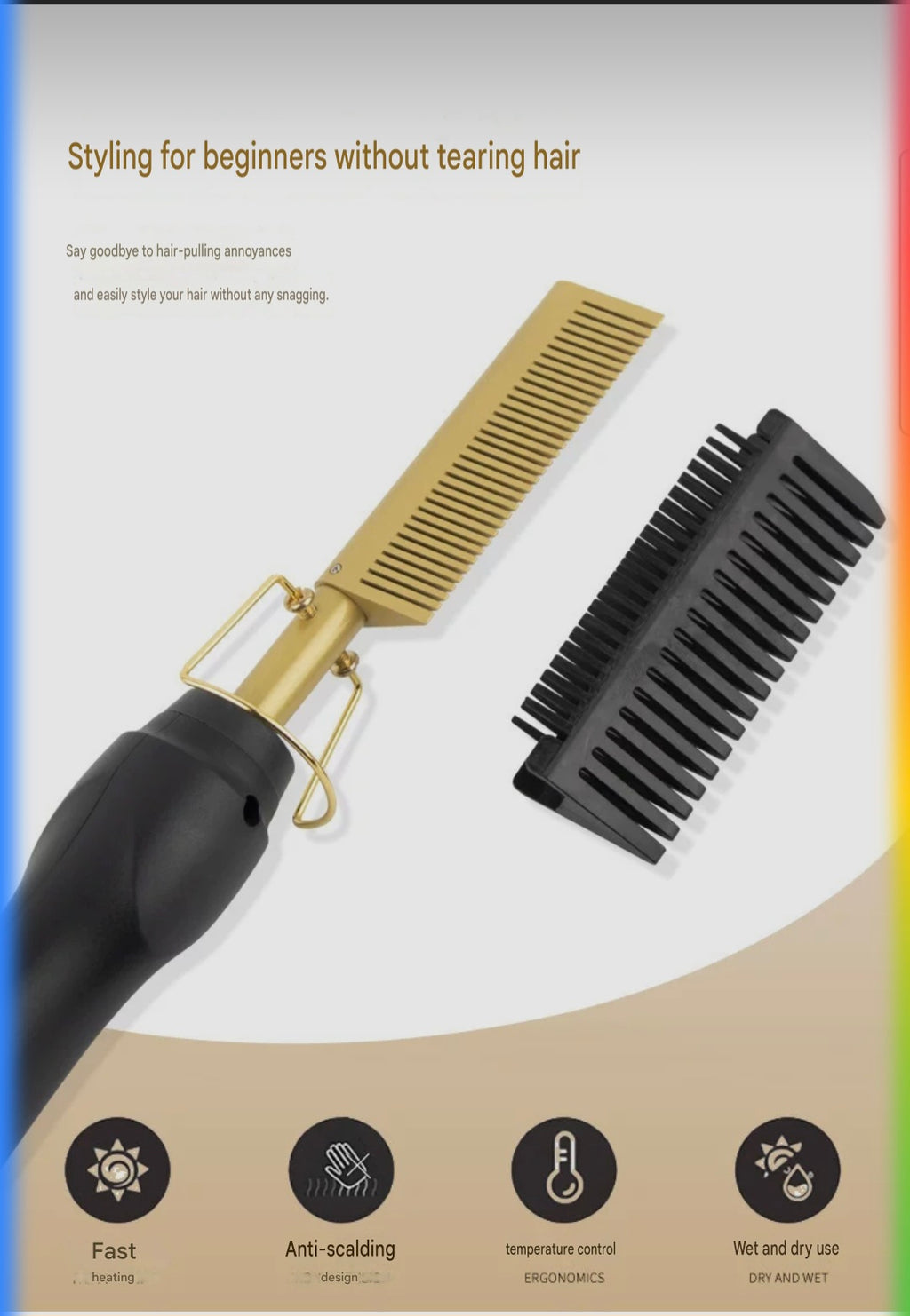 Electric Hot Comb Hair Straightener with Adjustable Heat