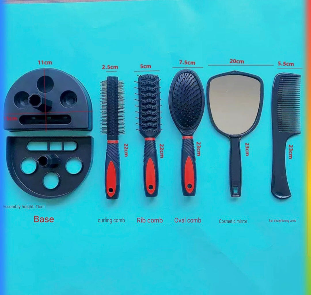 5-Piece Hair Brush Set with Mirror & Storage Stand