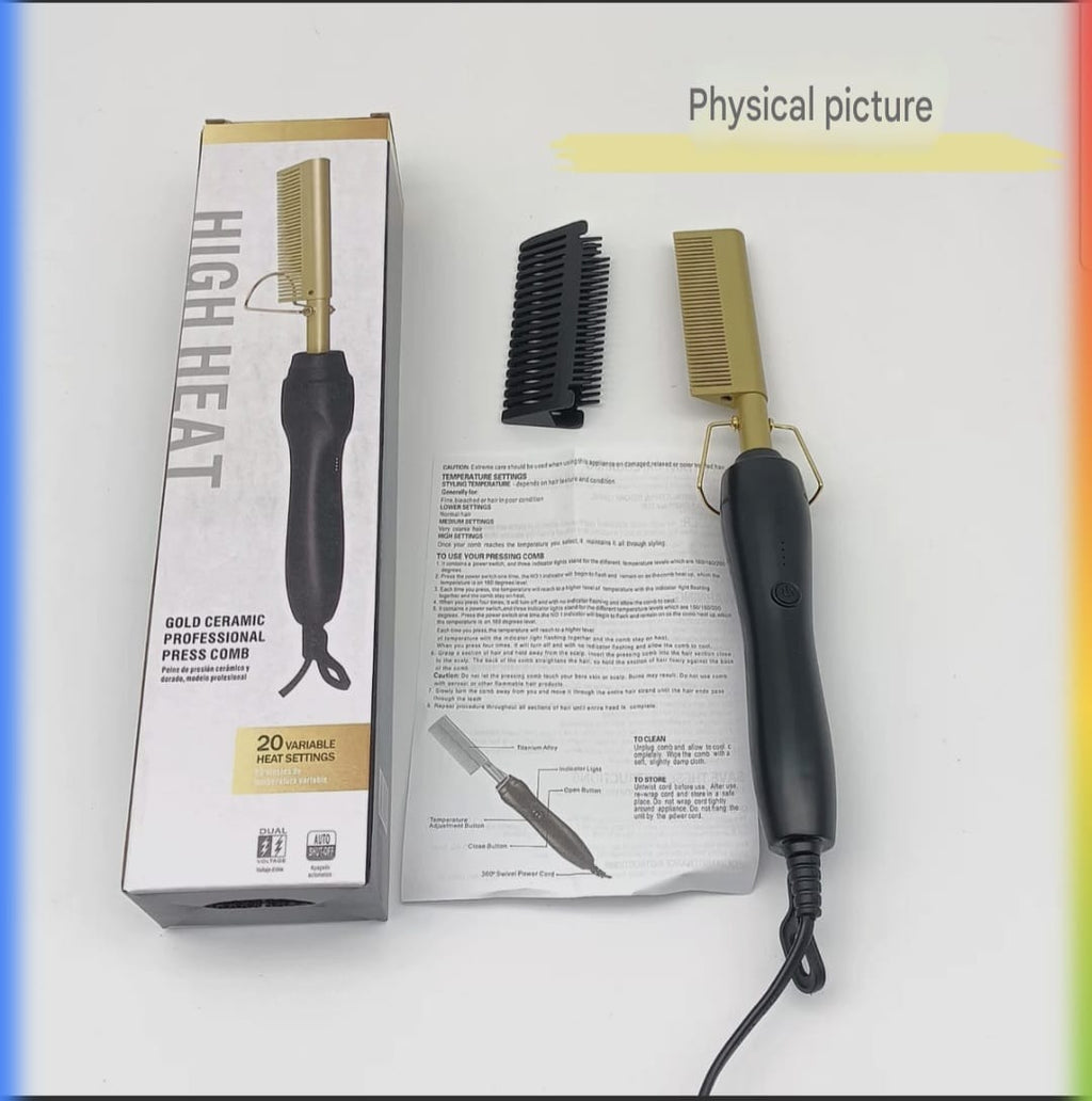 Electric Hot Comb Hair Straightener with Adjustable Heat