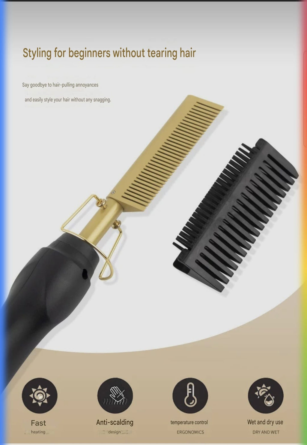 Electric Hot Comb Hair Straightener with Adjustable Heat