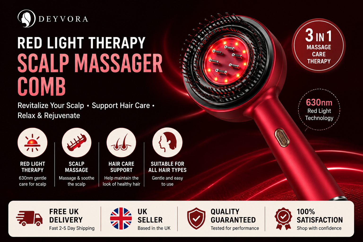 Electric Scalp Massage Comb Hair Growth Red Light Therapy Brush
