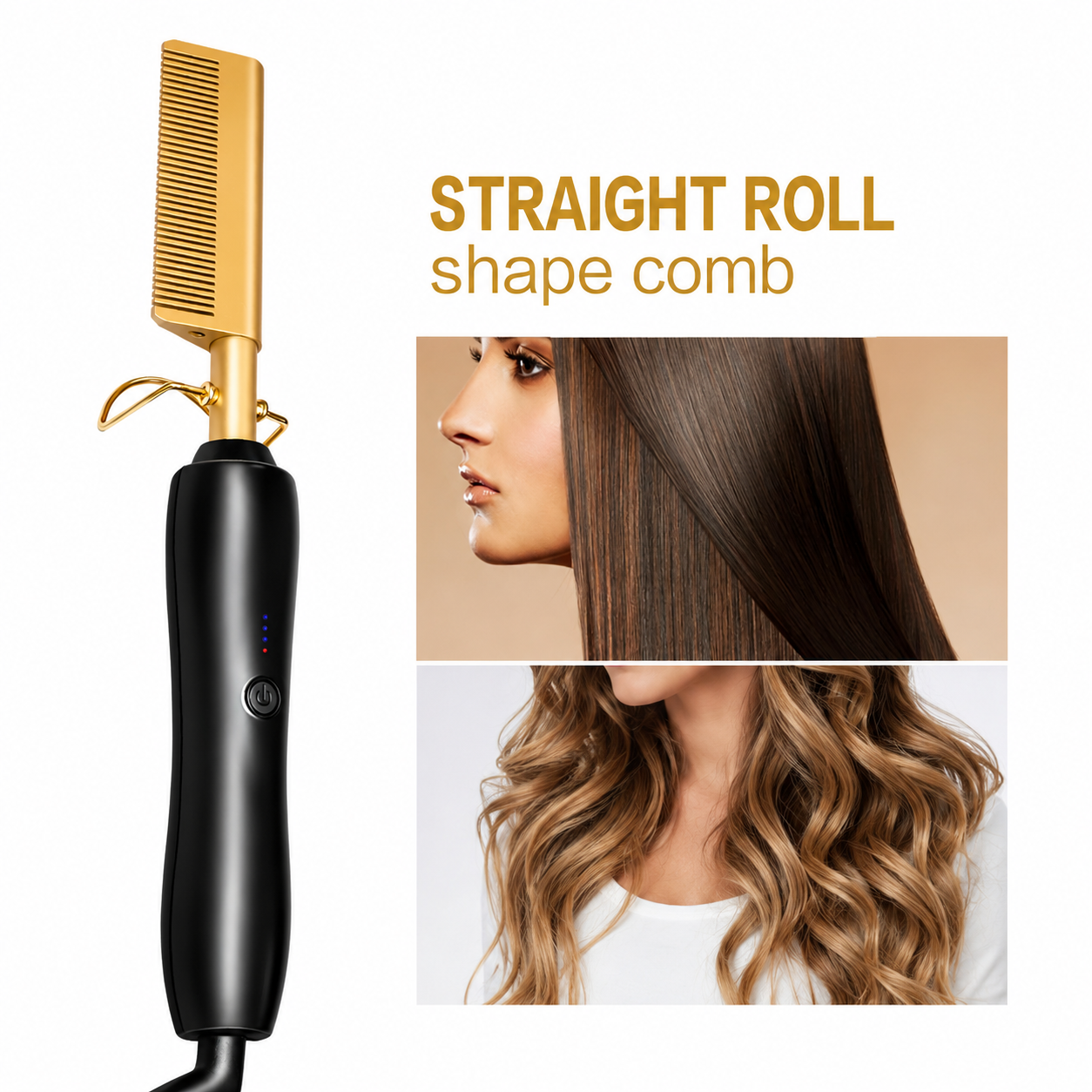 Gold Ceramic Professional Hot Comb Hair Straightener Fast Heat-Up Electric Press Comb