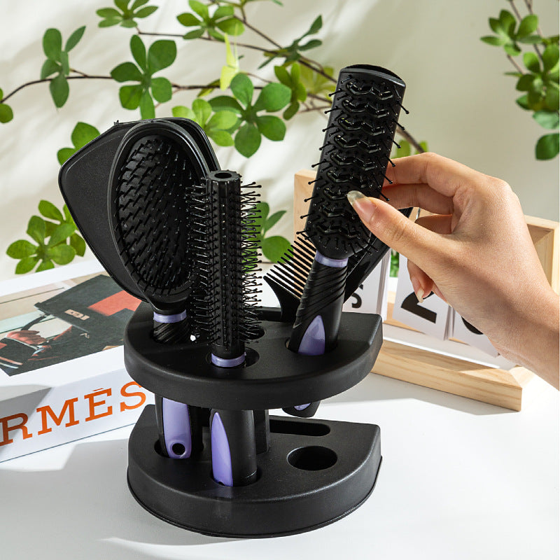 5-Piece Hair Brush Set with Mirror & Storage Stand