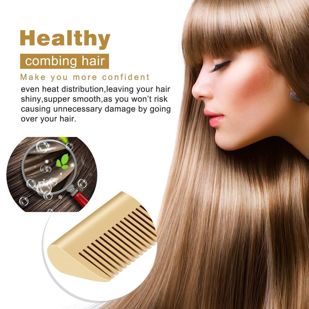 Gold Ceramic Professional Hot Comb Hair Straightener Fast Heat-Up Electric Press Comb