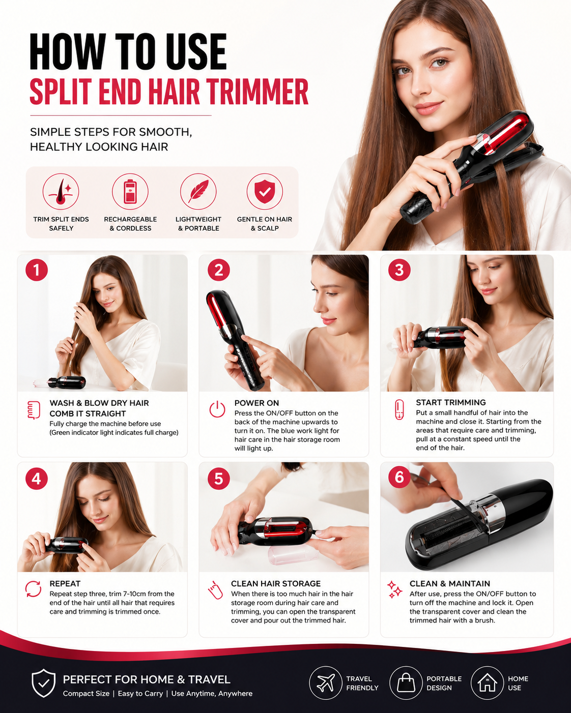Cordless Split End Hair Trimmer USB Rechargeable Hair Cutter for Women