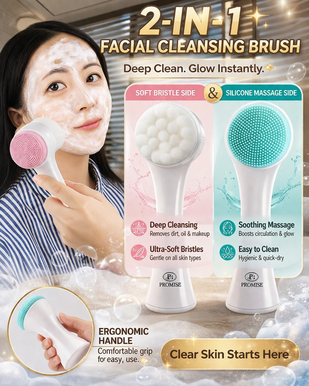 2-in-1 Facial Cleansing Brush for Deep Clean & Gentle Face Massage
