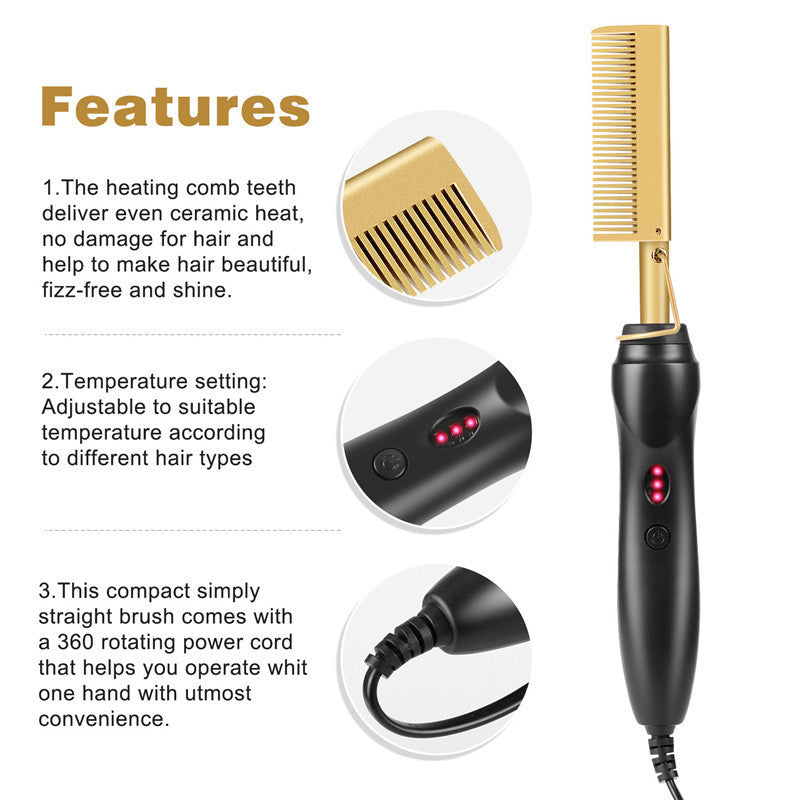 Electric Hot Comb Hair Straightener with Adjustable Heat