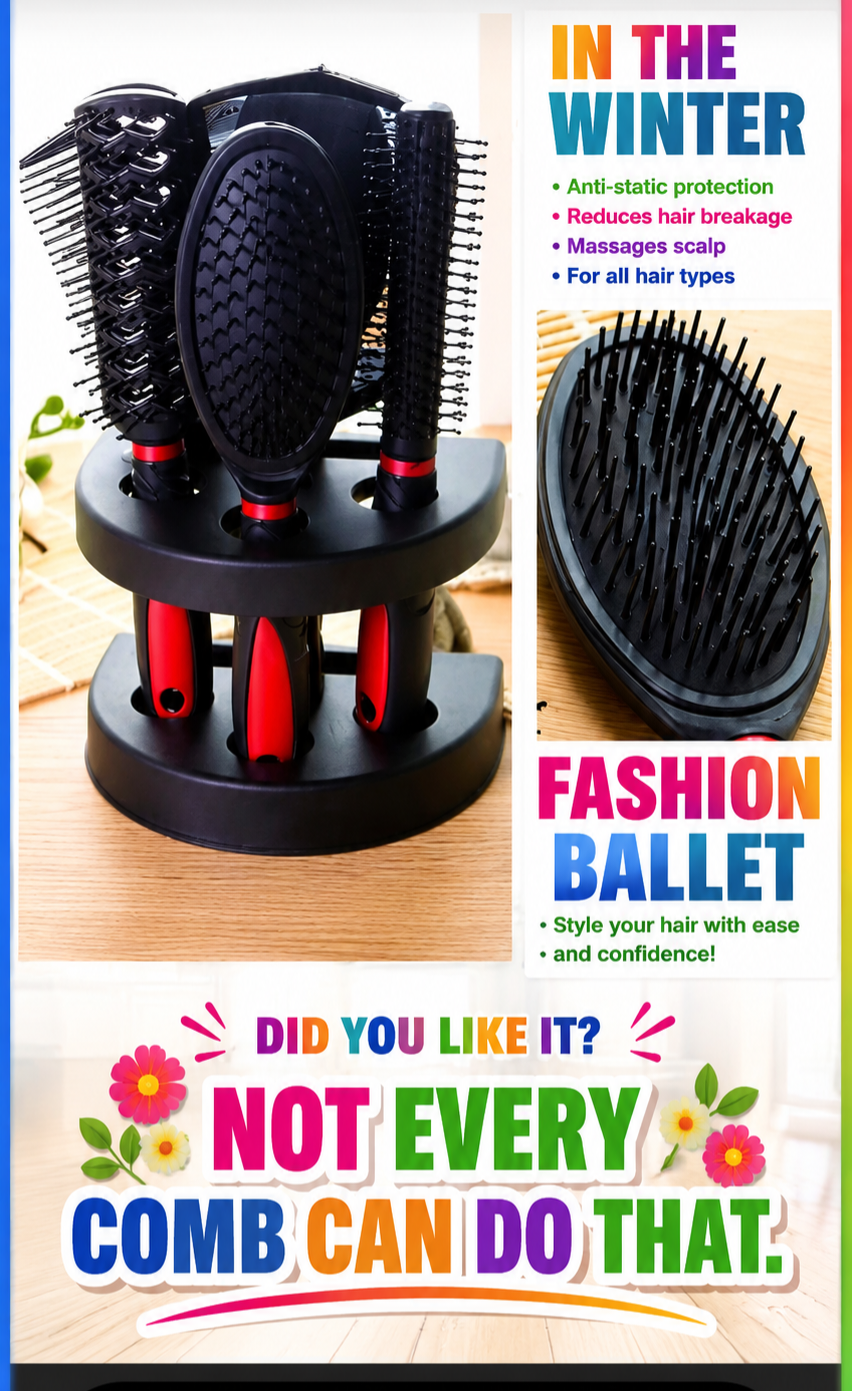 5-Piece Hair Brush Set with Mirror & Storage Stand