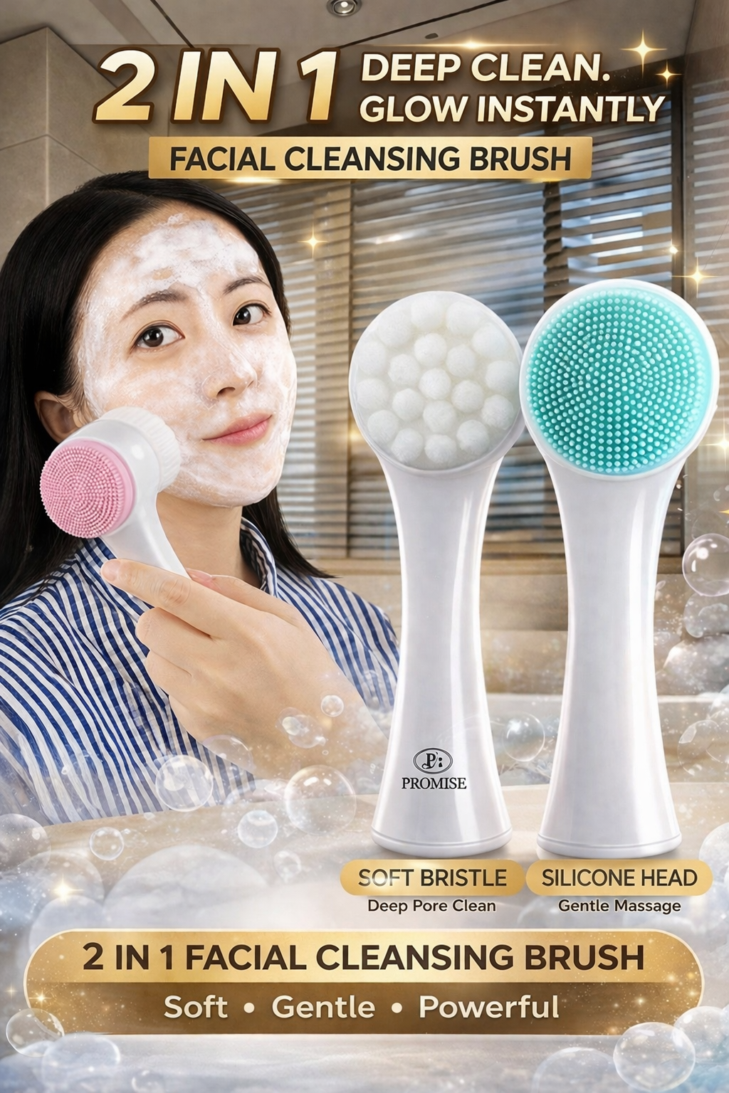 2-in-1 Facial Cleansing Brush for Deep Clean & Gentle Face Massage