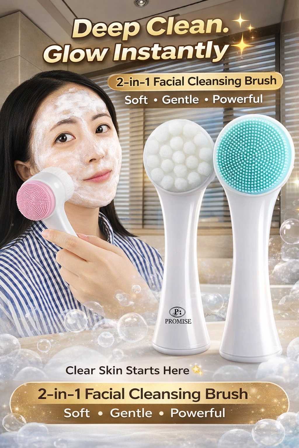 2-in-1 Facial Cleansing Brush for Deep Clean & Gentle Face Massage