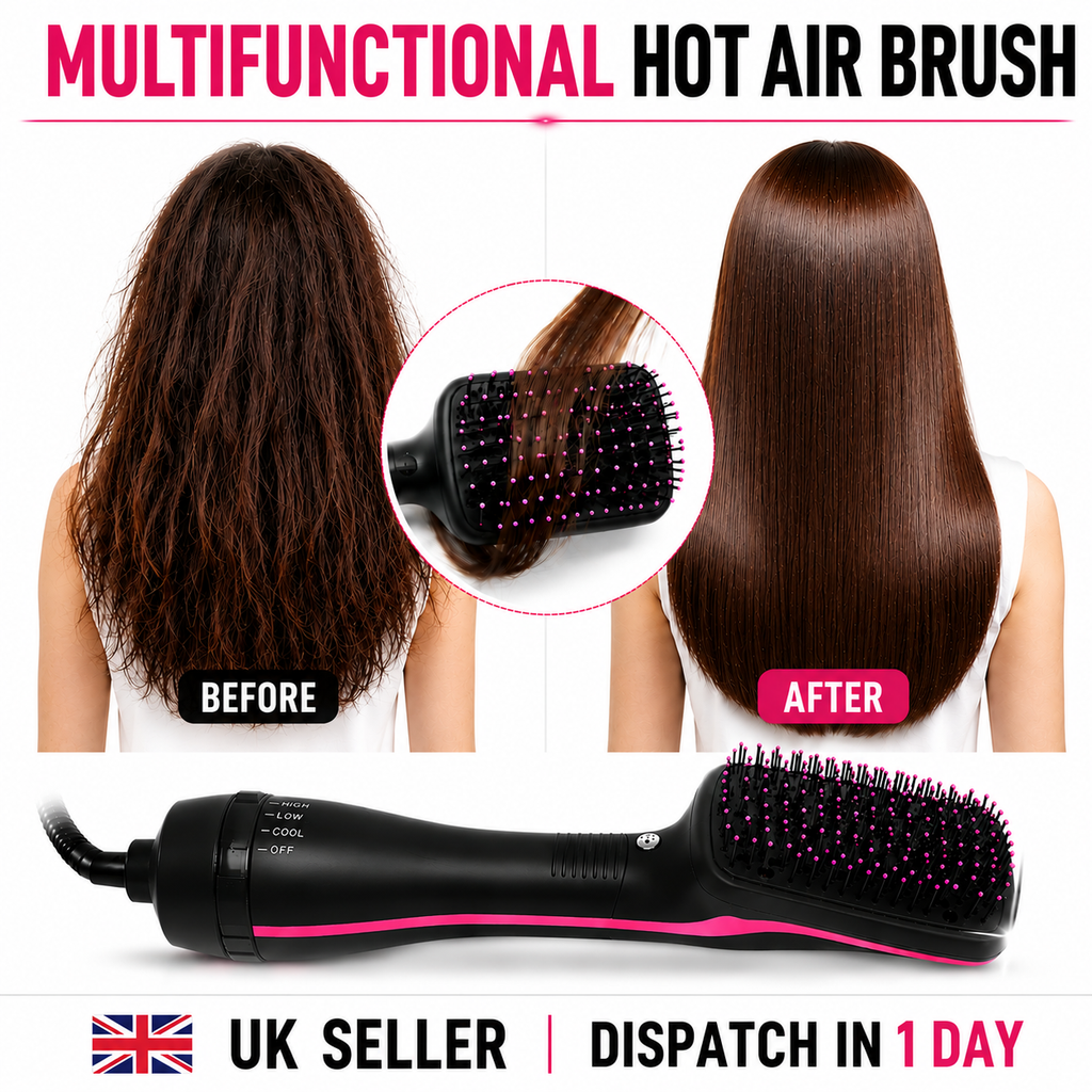 Multifunctional Hot Air Brush Hair Dryer & Straightener Ceramic Hair Styling Comb UK Seller