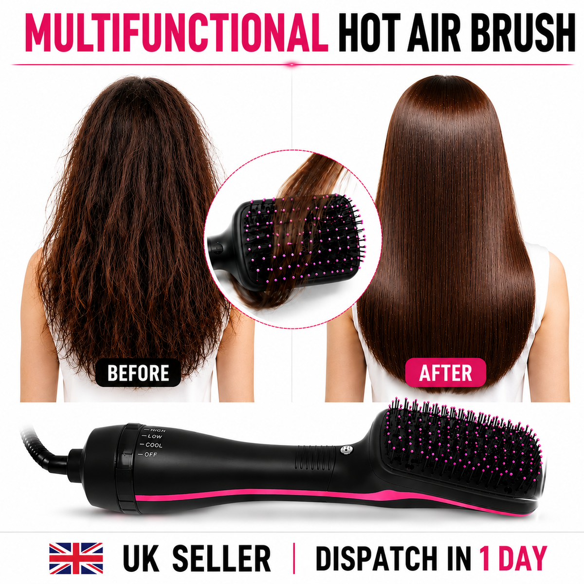 Multifunctional Hot Air Brush Hair Dryer & Straightener Ceramic Hair Styling Comb UK Seller