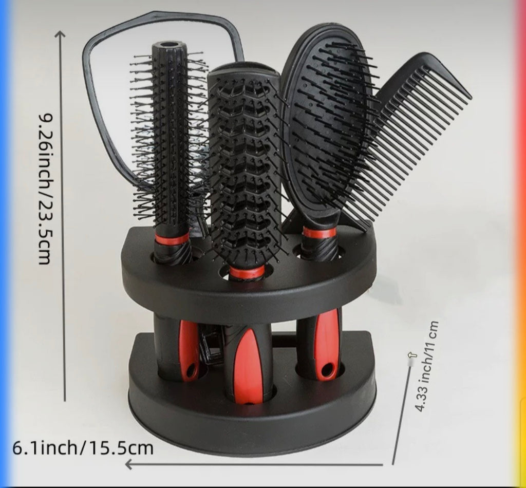 5-Piece Hair Brush Set with Mirror & Storage Stand