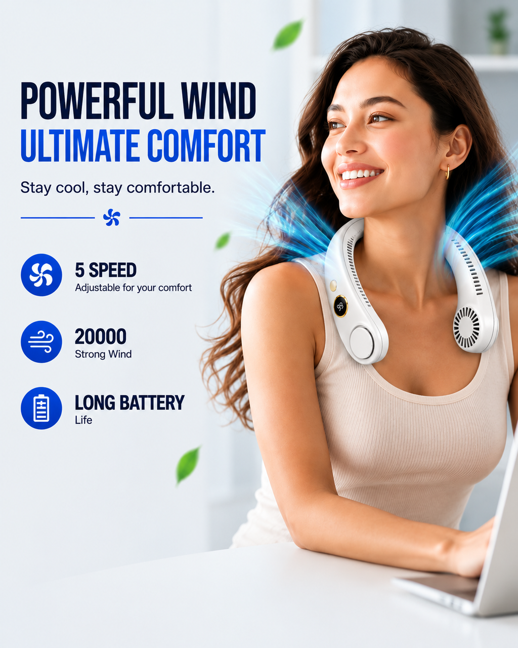 Rechargeable Bladeless Neck Fan 5-Speed Portable Cooling Fan