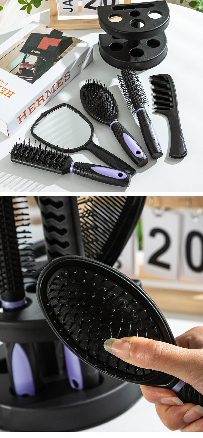 5-Piece Hair Brush Set with Mirror & Storage Stand