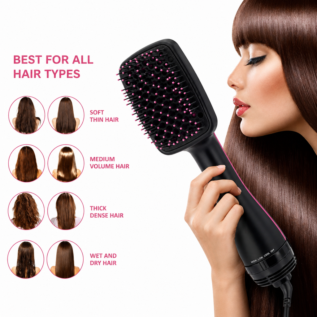 Multifunctional Hot Air Brush Hair Dryer & Straightener Ceramic Hair Styling Comb UK Seller