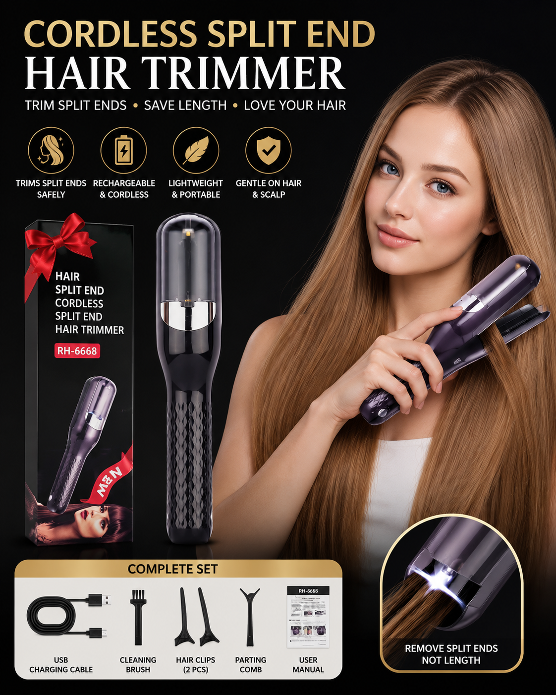 Cordless Split End Hair Trimmer USB Rechargeable Hair Cutter for Women