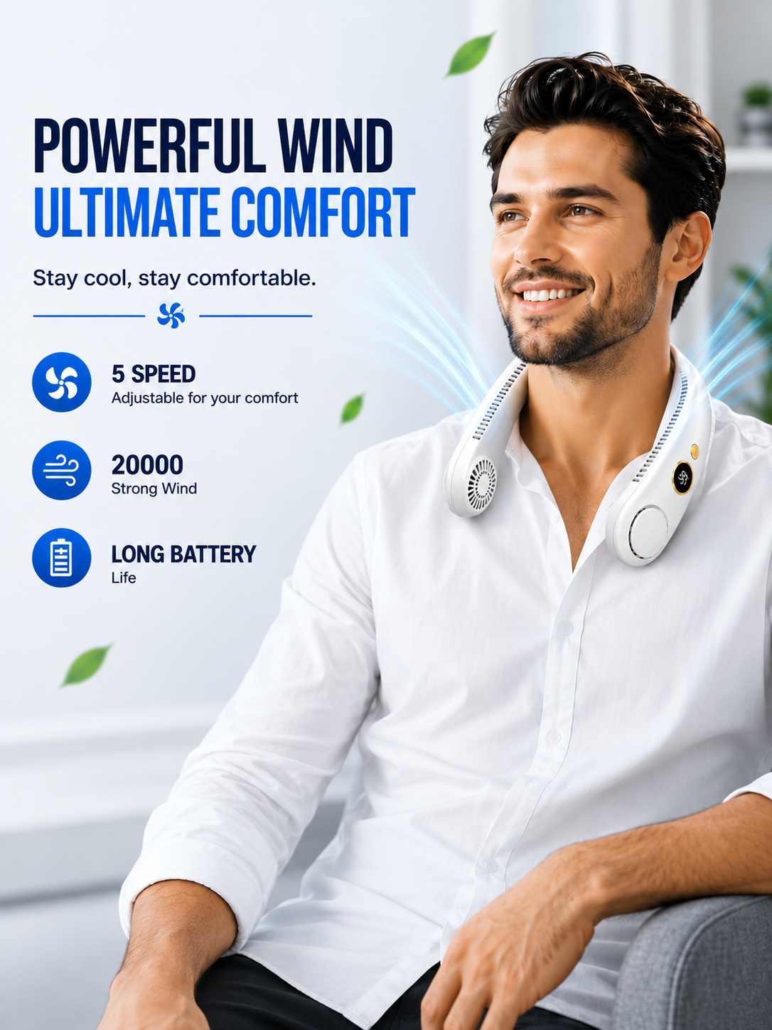 Rechargeable Bladeless Neck Fan 5-Speed Portable Cooling Fan