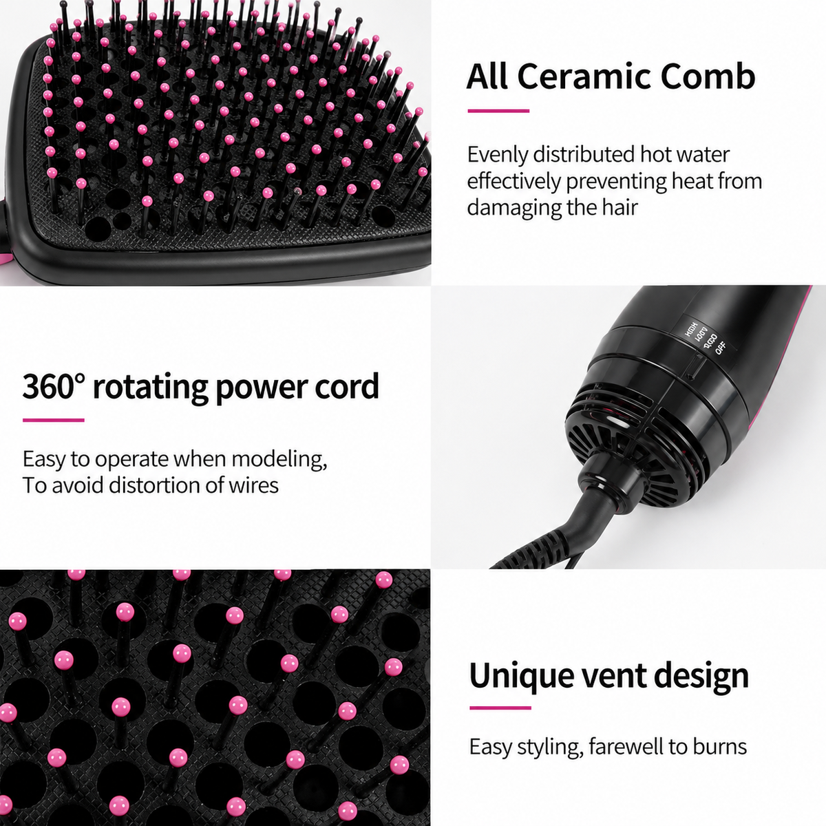 Multifunctional Hot Air Brush Hair Dryer & Straightener Ceramic Hair Styling Comb UK Seller