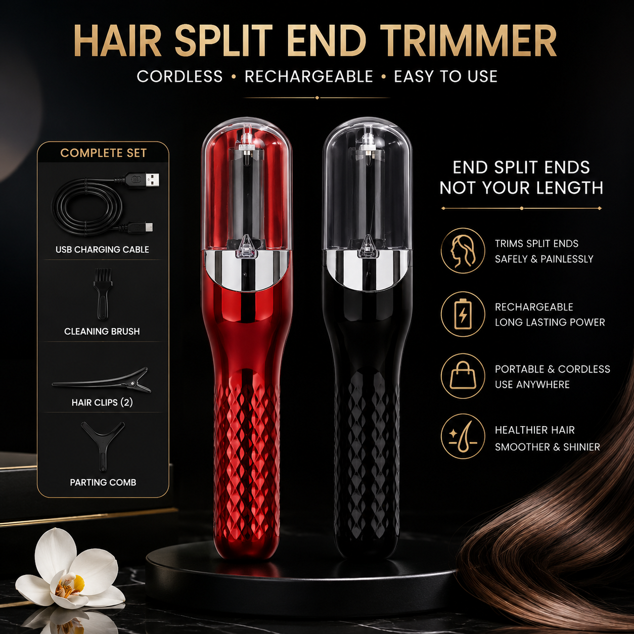 Cordless Split End Hair Trimmer USB Rechargeable Hair Cutter for Women